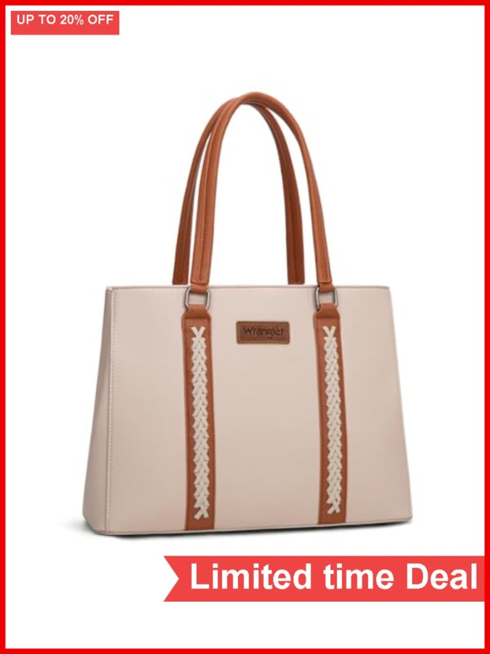 Faux Leather Whipstitch Tote Bag for Women, Double Compartment, Laptop 13.5"